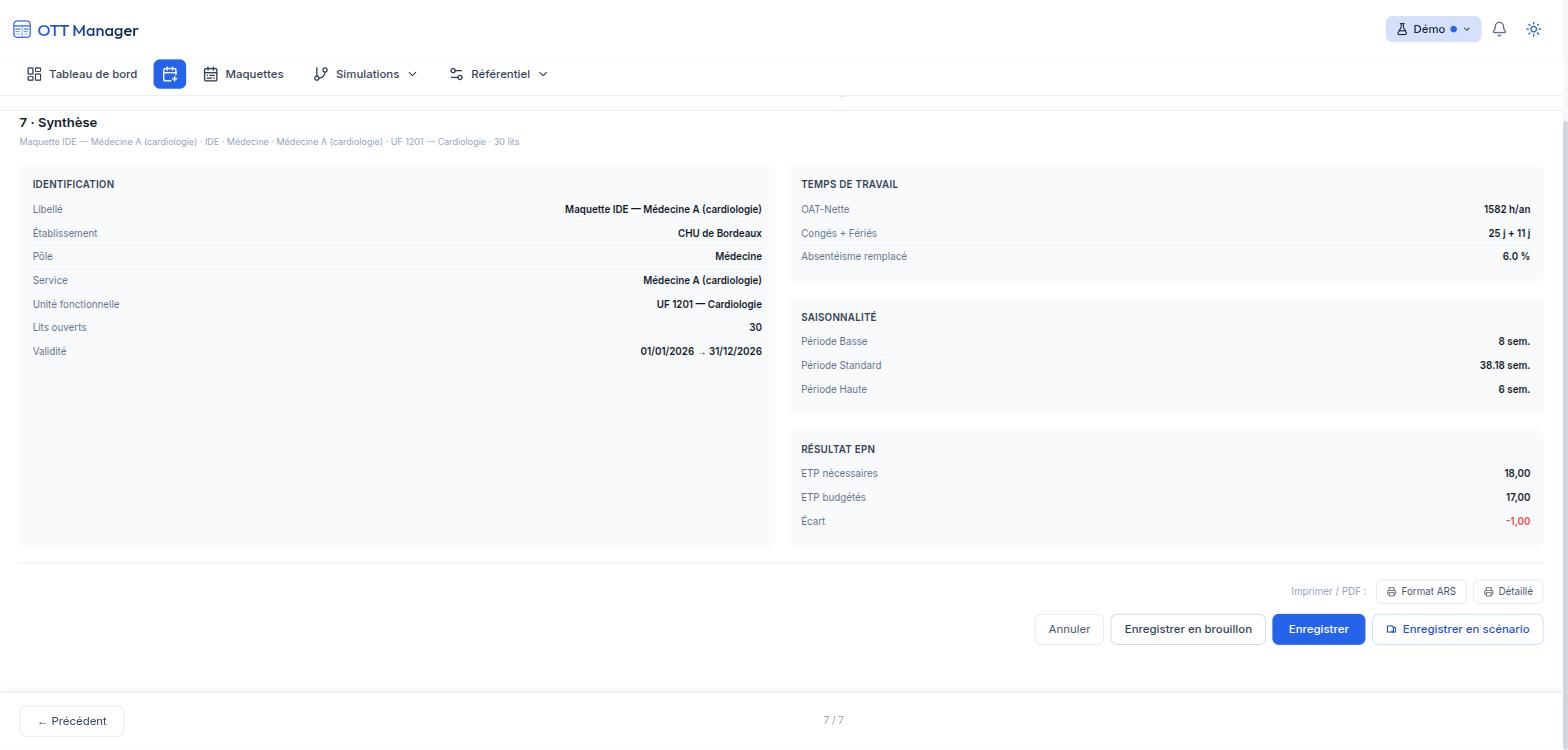 Capture d'écran ottmanager.fr — Export et reporting